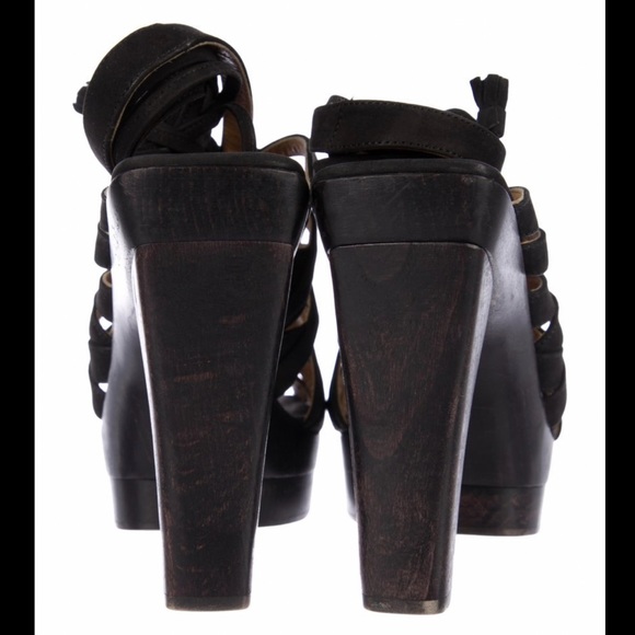 HERMES Black Suede Peep Toe Caged Platform Lace Up Sandals Heels Sz 8 38 - Picture 4 of 6